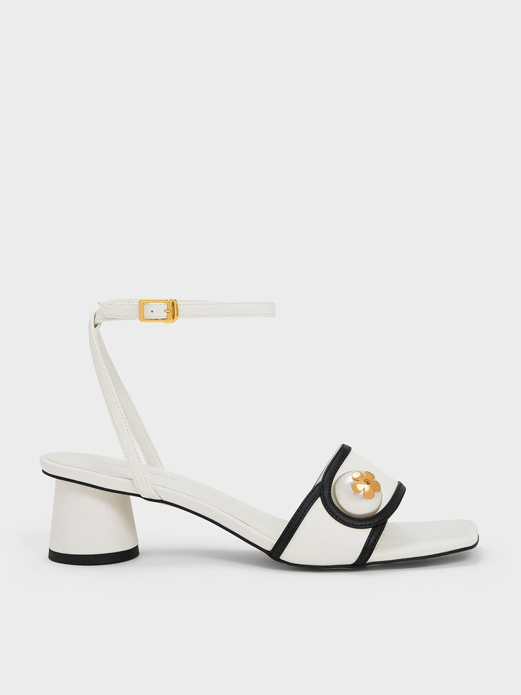 Pearl-Embellished Sandals, White, hi-res