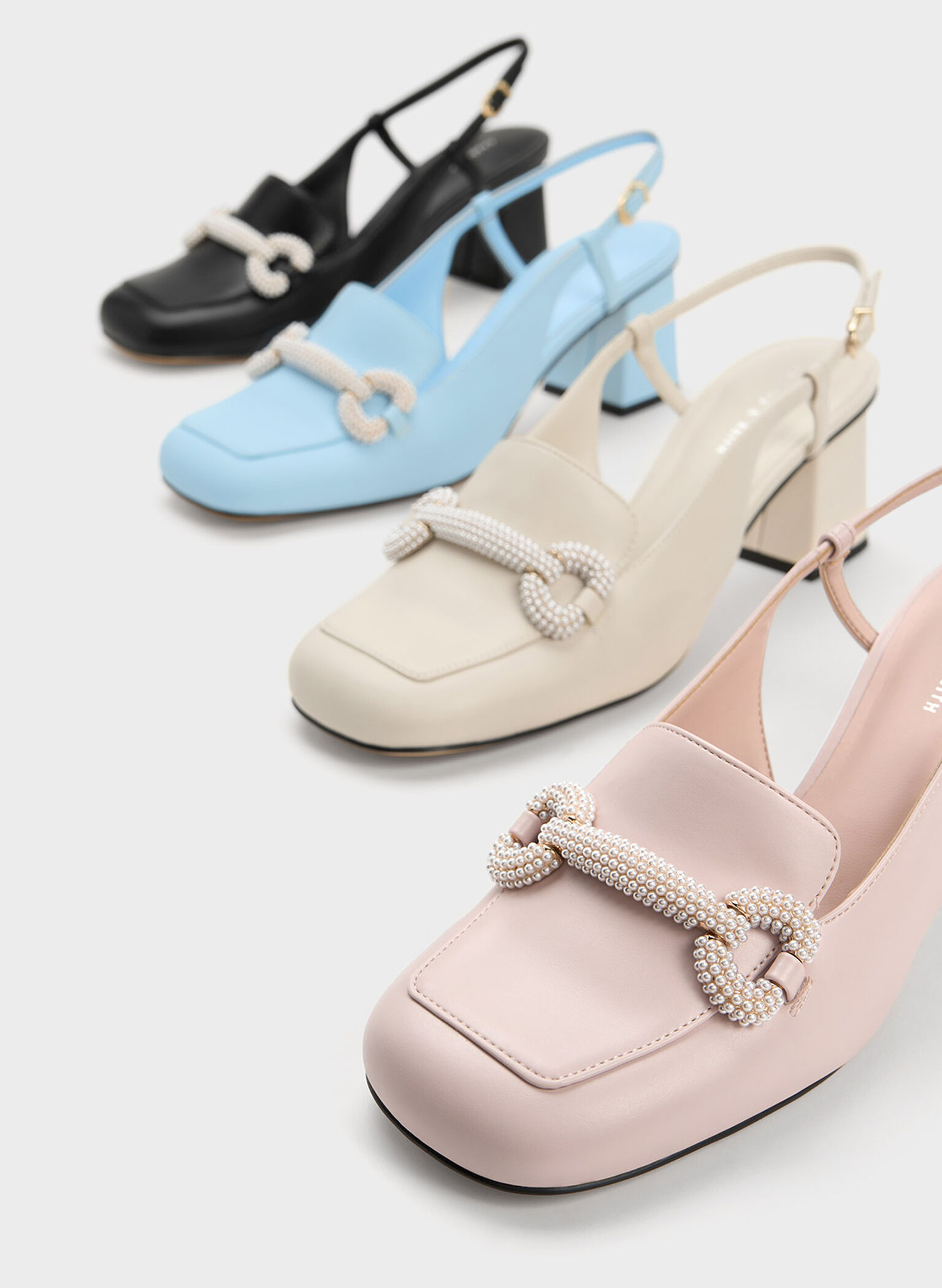 Beaded Slingback Loafer Pumps, Chalk, hi-res