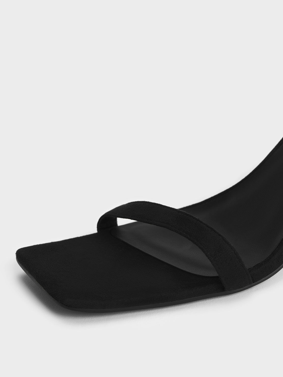 Black Textured Ankle-Strap Heeled Sandals - CHARLES & KEITH KH