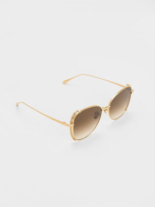 Embellished Half-Frame Butterfly Sunglasses, Gold, hi-res