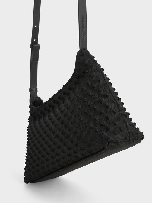 Spike Textured Shoulder Bag, Noir, hi-res