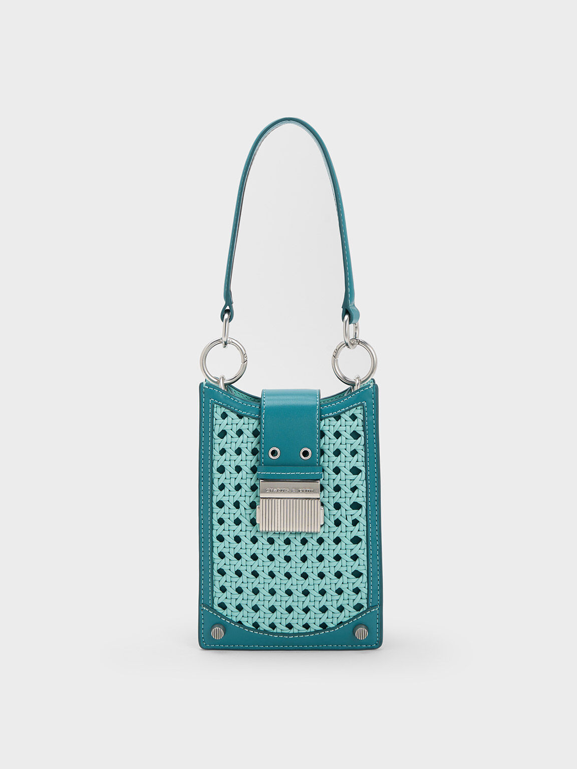 Winslet Belted Woven Phone Pouch, Turquoise, hi-res