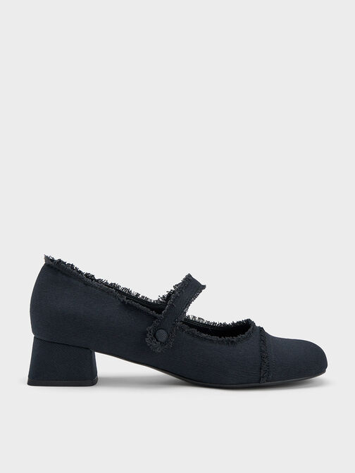 Denim Block Heel Mary Janes, Dark Blue, hi-res