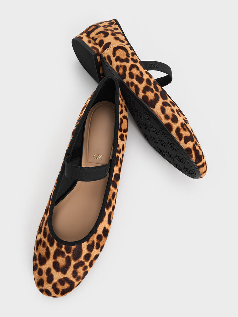 Sapatilhas Mary Jane texturizadas com estampa de leopardo, Multi, hi-res