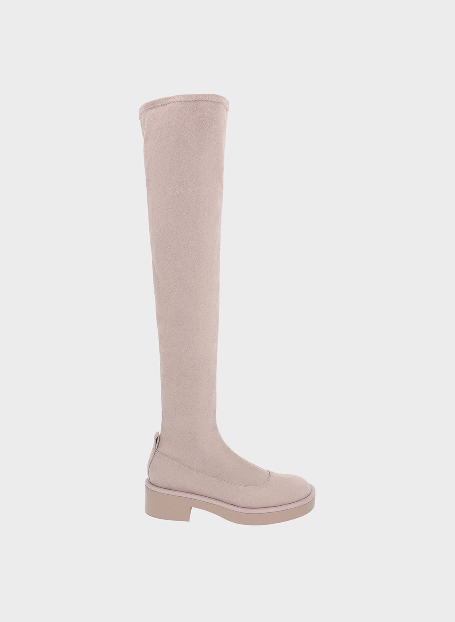 Textured Thigh-High Block Heel Boots, Taupe, hi-res
