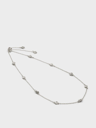 Rosalind Flower-Motif Necklace, Brushed Silver, hi-res