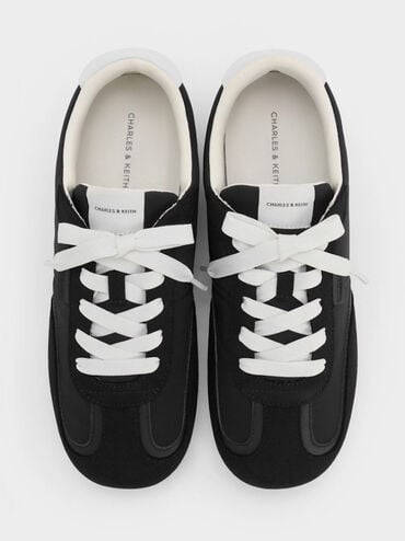 Nylon Contrast-Panel Sneakers, Black Textured, hi-res