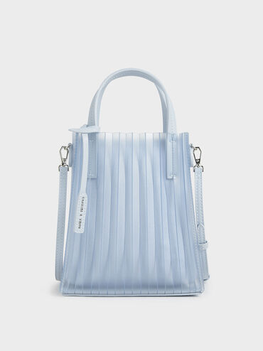 Translucent Pleated Tote Bag, Light Blue, hi-res