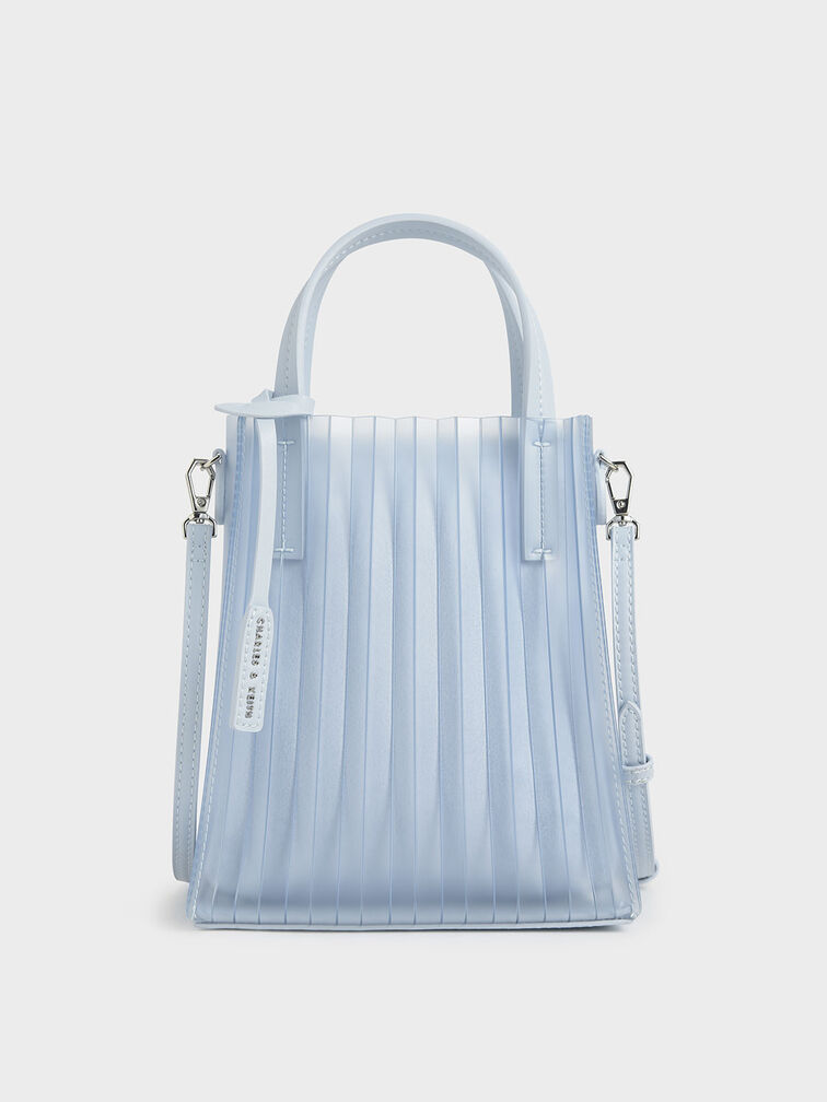Translucent Pleated Tote Bag, Light Blue, hi-res