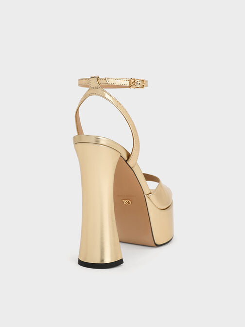 Michelle Metallic Leather Platform Sandals, Dorado, hi-res