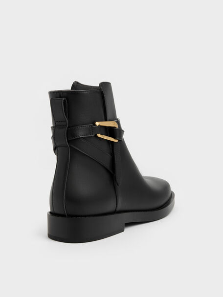 Daena Leather Metallic-Accent Ankle Boots, Black, hi-res