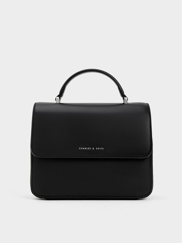 Bolso de asa superior con solapa frontal, Noir, hi-res