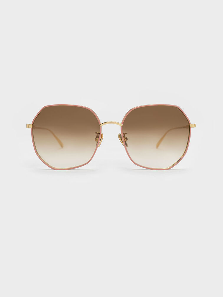 Tinted Geometric Sunglasses, Pink, hi-res