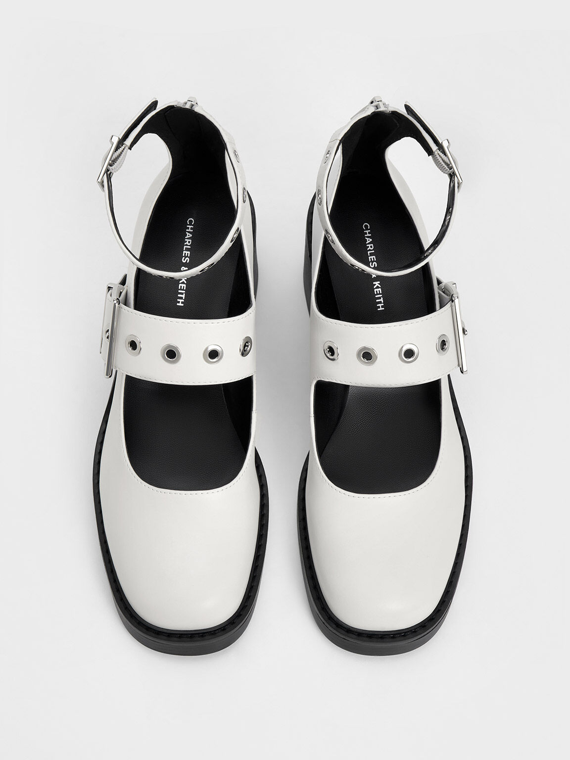 White Grommet Strap Mary Jane Pumps CHARLES KEITH AE