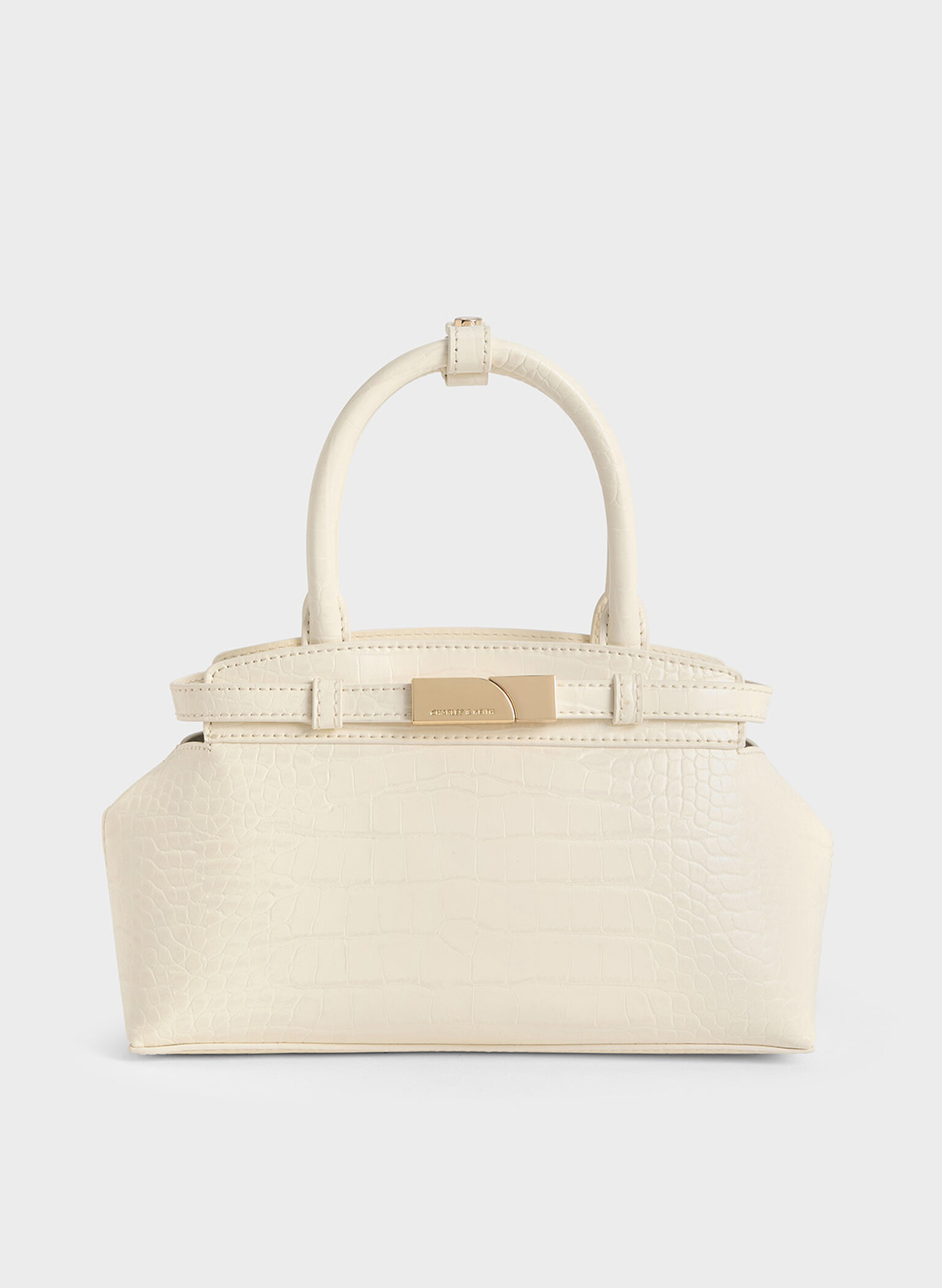 Aurelia Croc-Effect Metallic-Accent Elongated Tote, Cream, hi-res