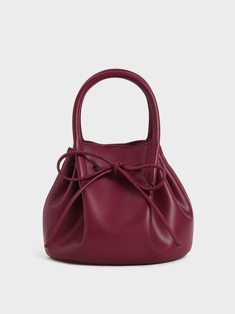 Drawstring Top Handle Bag, Red, hi-res