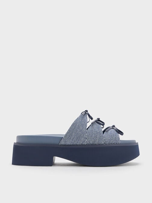 Dorri Textured Triple-Bow Platform Sandals, Blue, hi-res