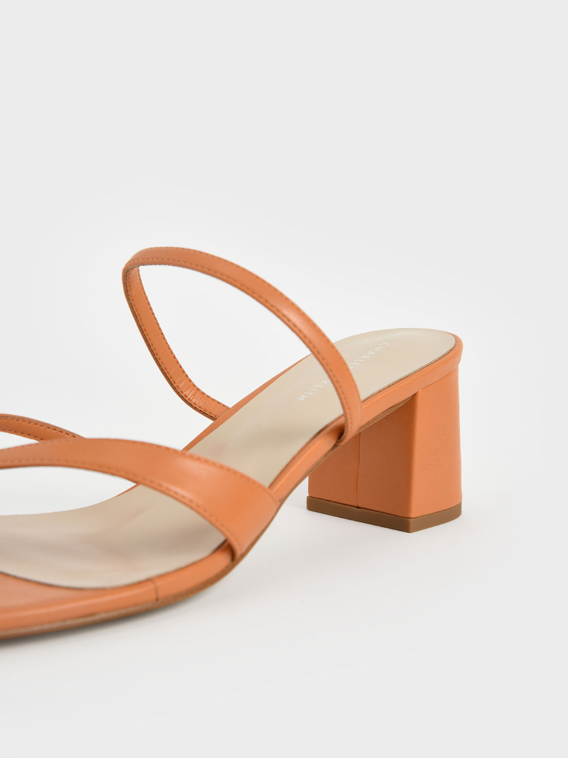 Orange Block Heel Toe Loop Sandals 