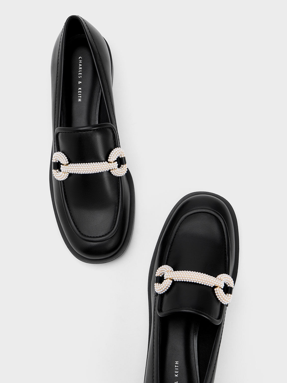 Beaded Strap Loafers, Black, hi-res