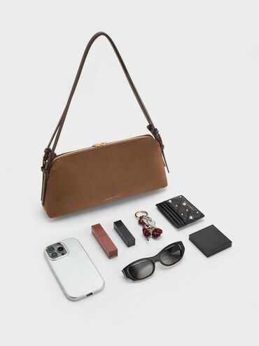 데이나 리사이클 스웨이드 더블 스트랩 숄더백, 모카 브라운, hi-res