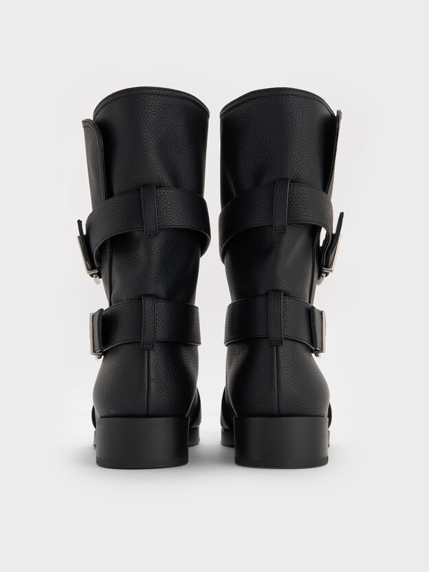 Botas de ca&ntilde;a media a la pantorrilla Brett con tiras con hebilla, Negro, hi-res