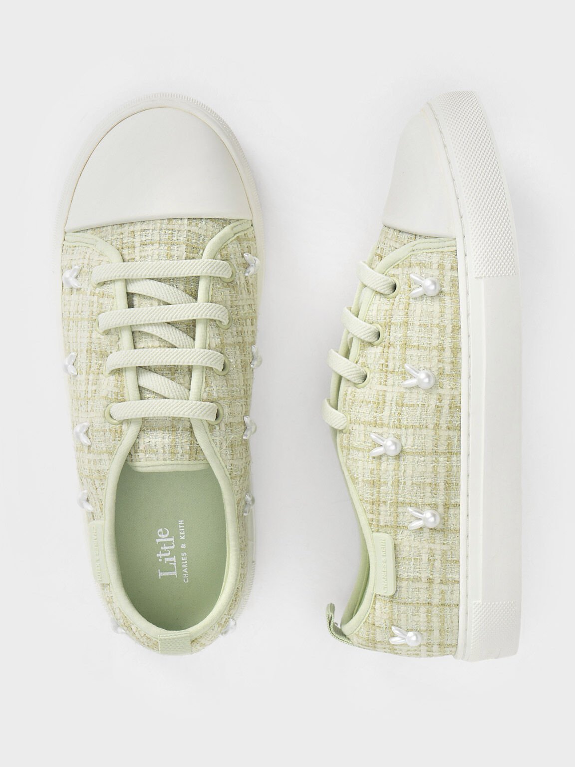 Girls' Bunny Tweed Sneakers, Green, hi-res