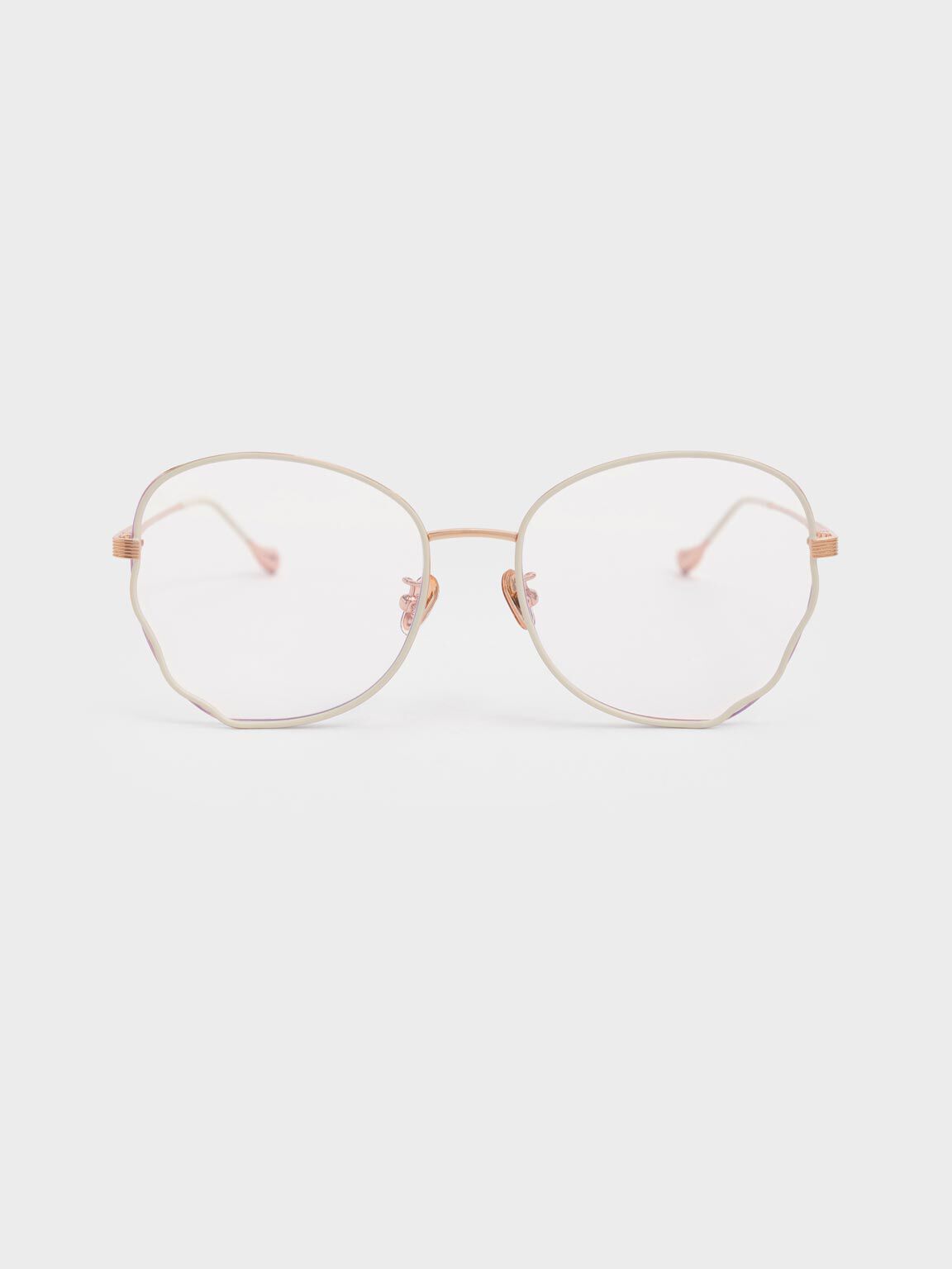 Cut-Out Frame Blue-Light Butterfly Sunglasses, Cream, hi-res