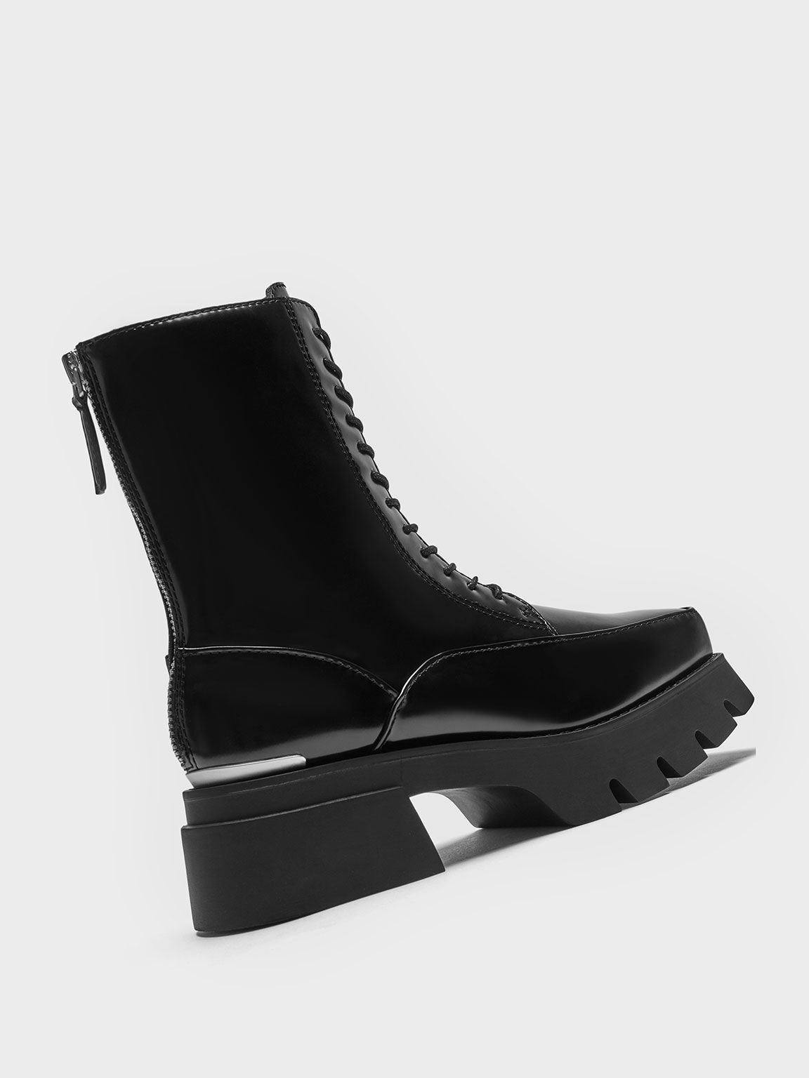 Lace-Up Platform Calf Boots, Black, hi-res