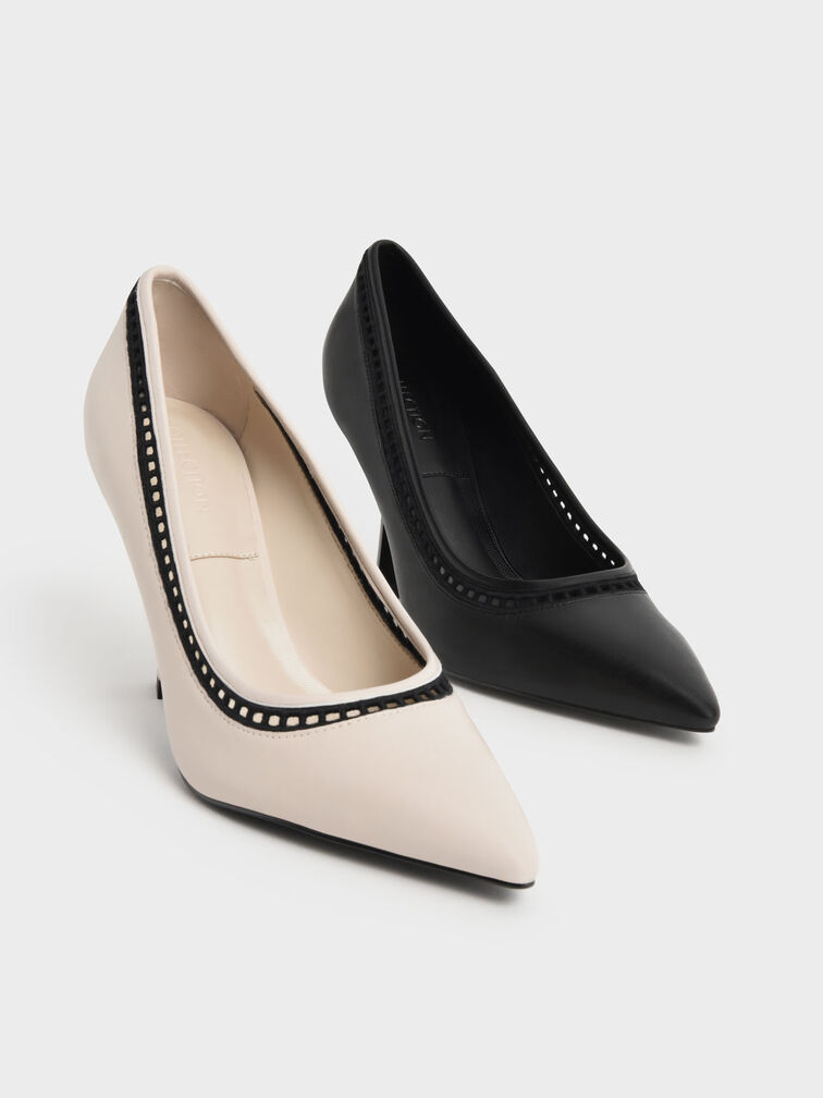 Cut-Out Leather Pumps, Chalk, hi-res
