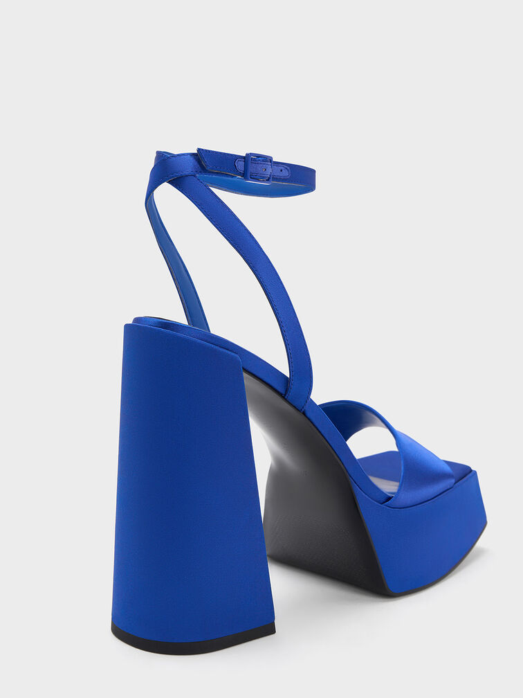 Recycled Polyester Ankle-Strap Platform Sandals, Blue, hi-res