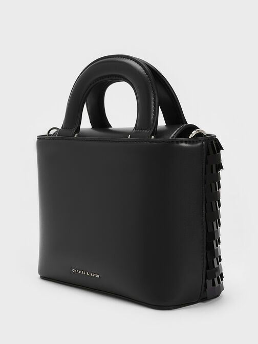 Sequinned Double Handle Tote Bag, Black, hi-res