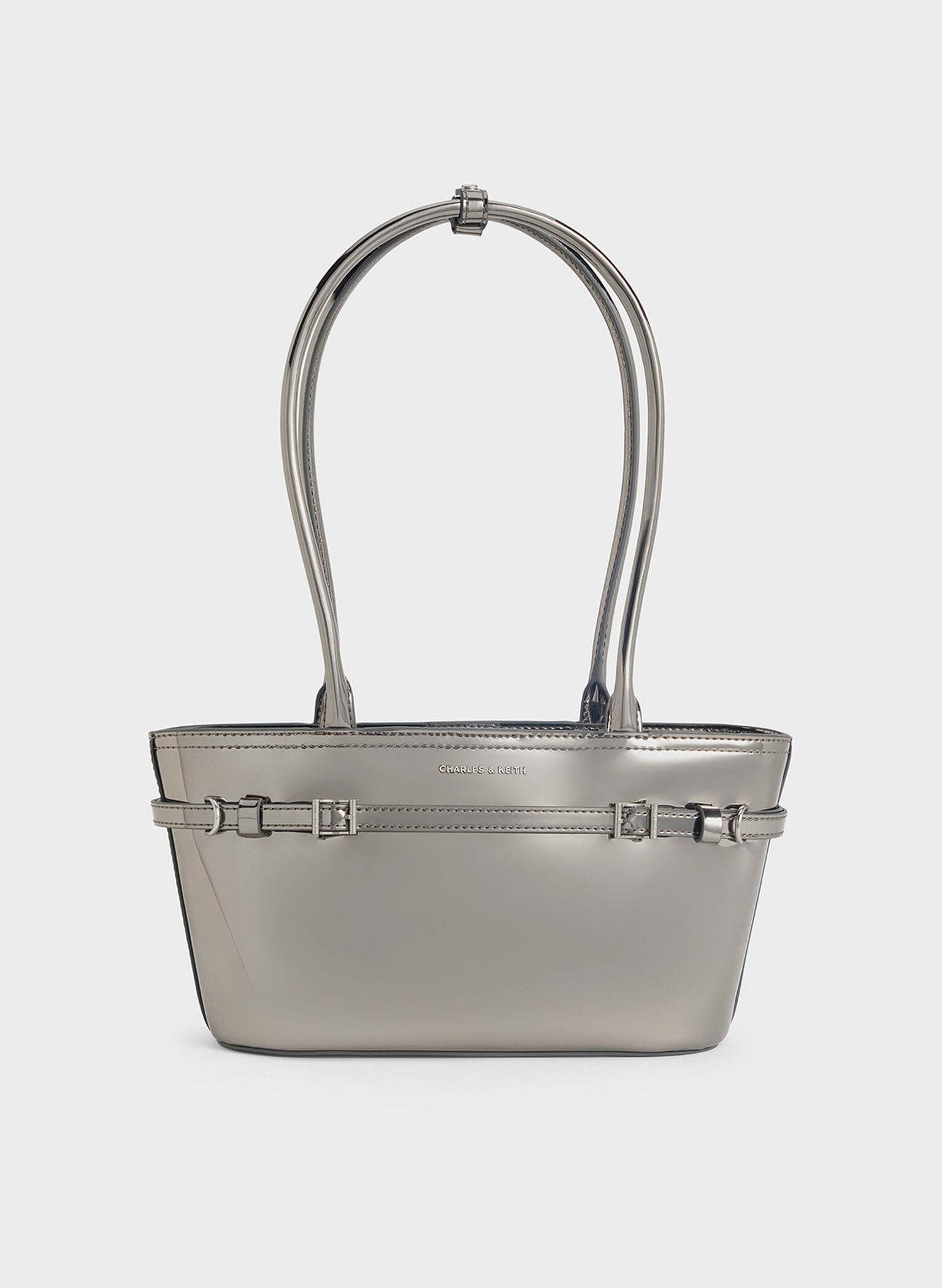 Bolsa de ombro com alça alongada metálica Sloane, Pewter, hi-res