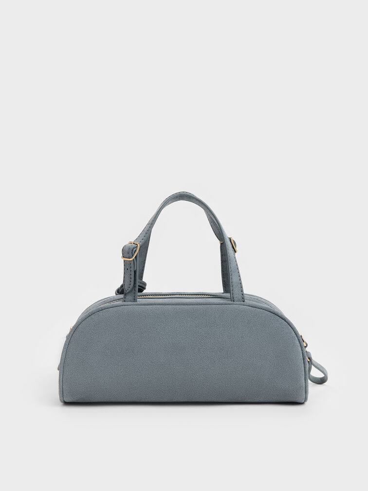 Vega Faux Suede Elongated Bowling Bag, Smoky Blue, hi-res