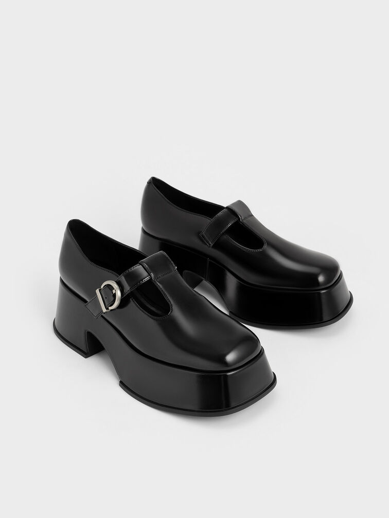 Platform T-Bar Mary Janes, Black, hi-res