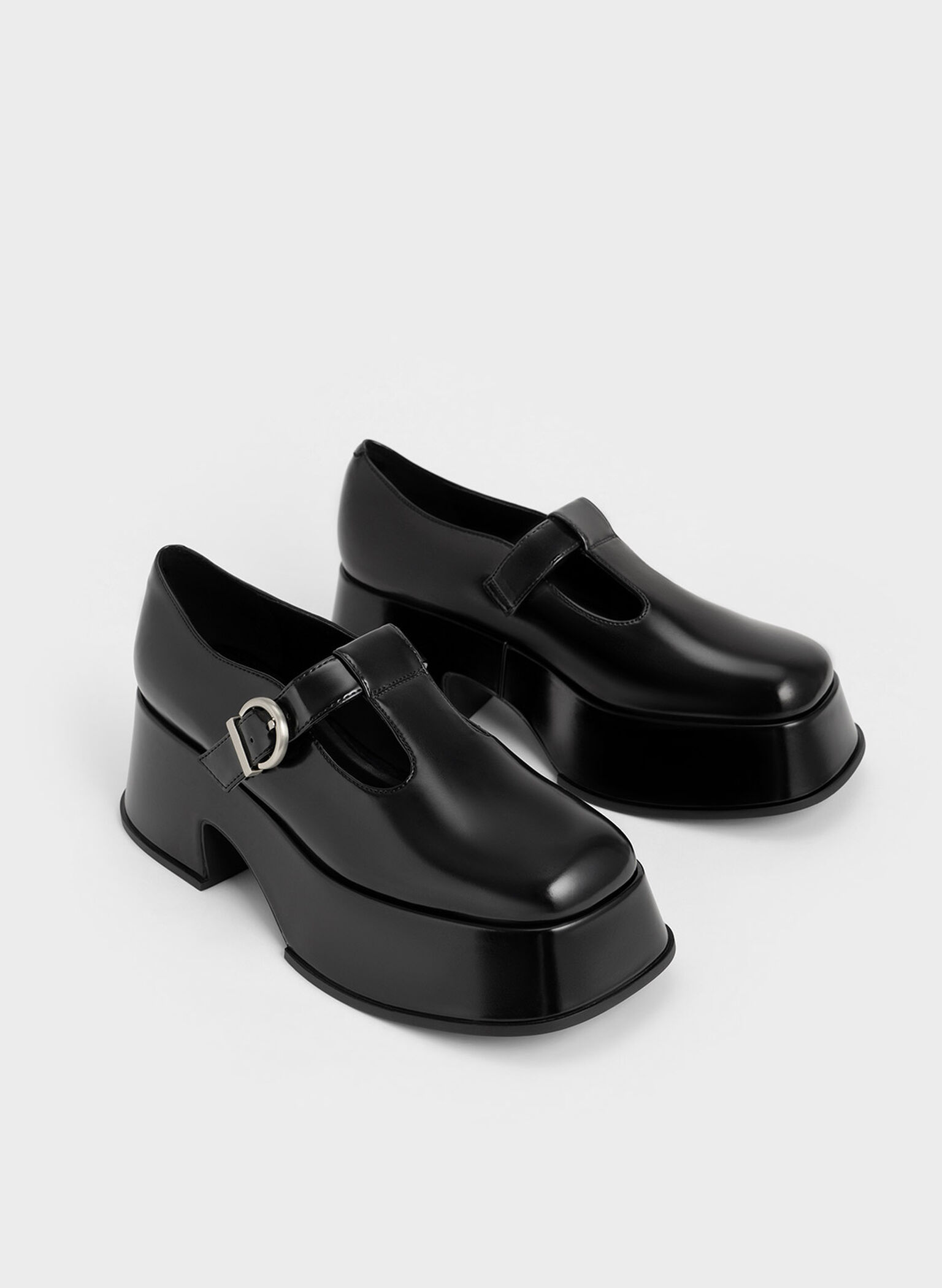 Platform T-Bar Mary Janes, Black, hi-res