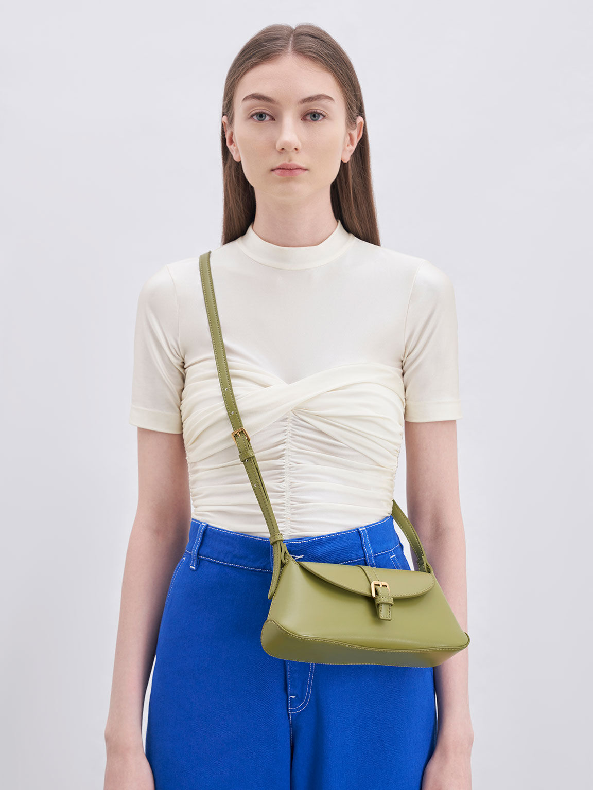 Annelise Double Belted Shoulder Bag, Pistachio, hi-res