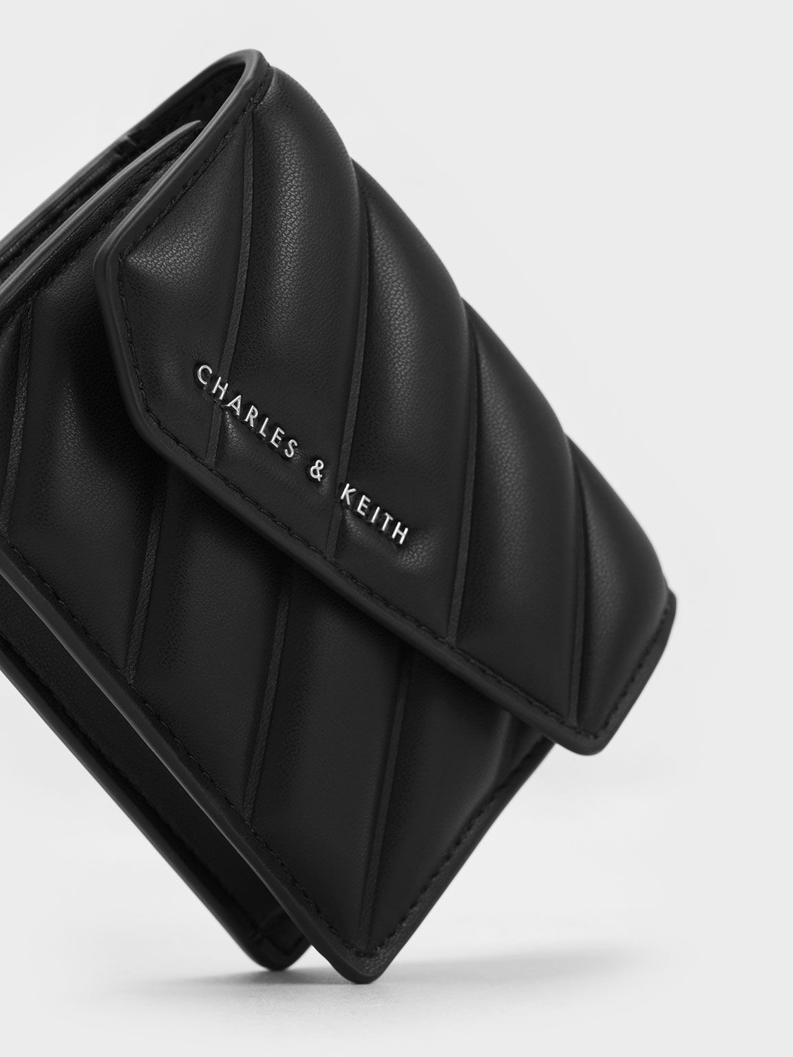 Black Asymmetric Flap Panelled Wallet - CHARLES & KEITH PA