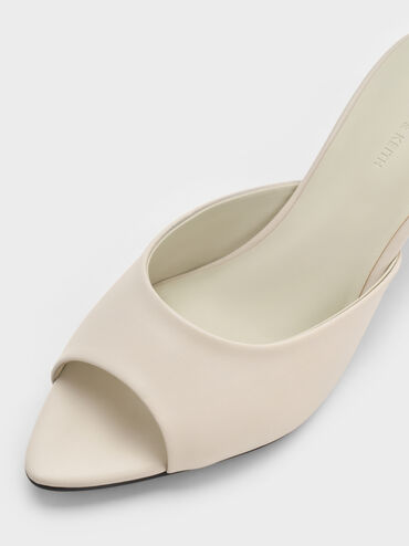 Pointed Peep-Toe Heeled Mules, Chalk, hi-res