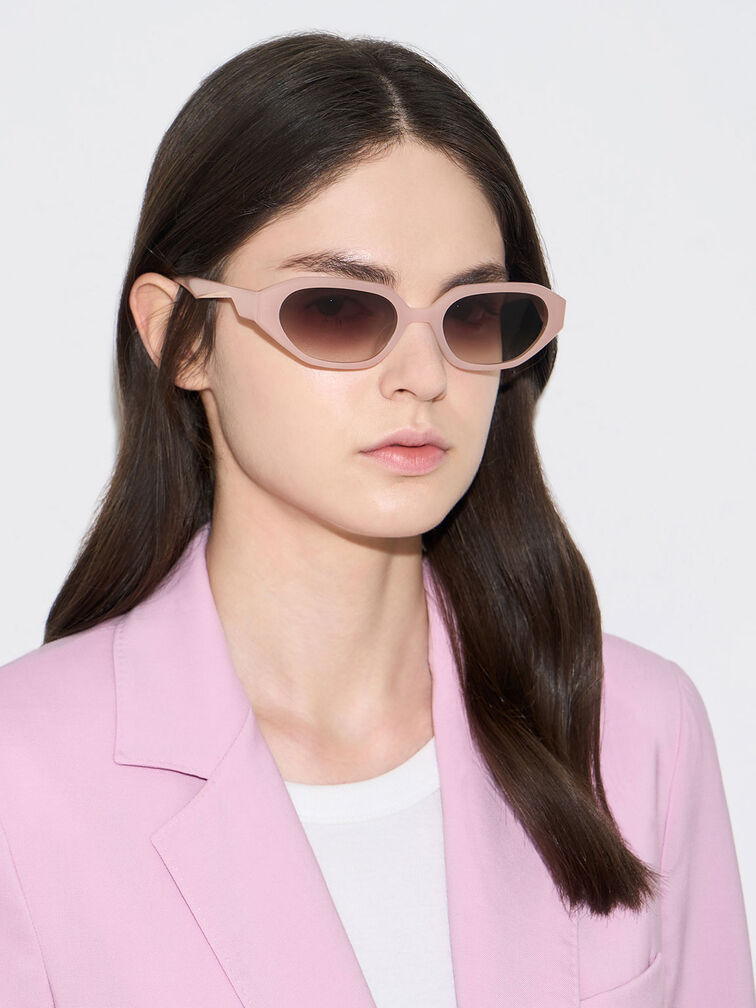 Acetate Oval Sunglasses, Pink, hi-res