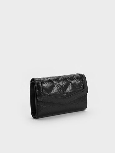 Arley Wrinkled Quilted Wallet, Black, hi-res