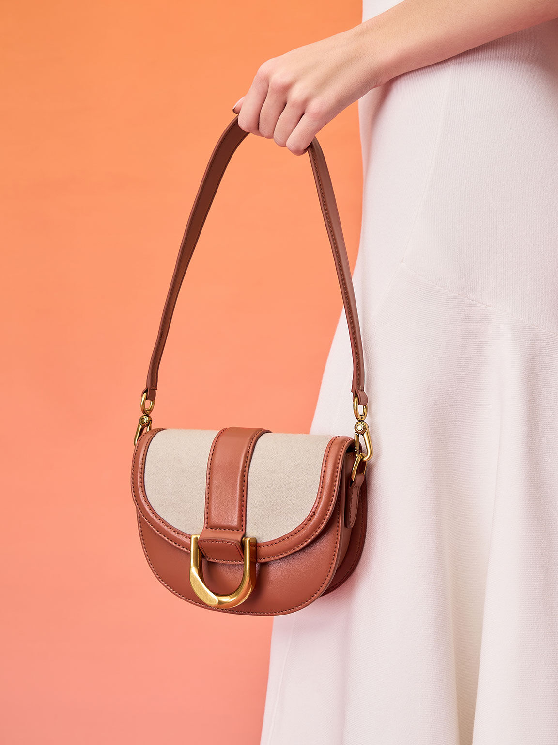 Mini Gabine Two-Tone Saddle Bag​, Brick, hi-res