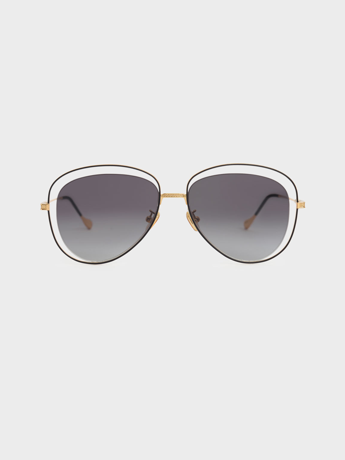 Cut-Out Aviator Sunglasses, Black, hi-res