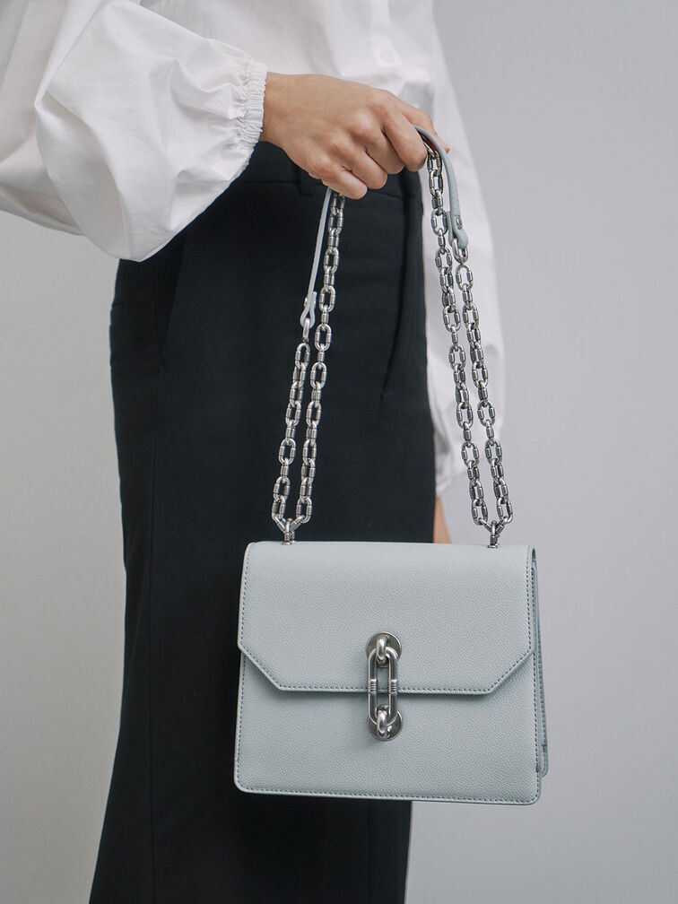 Chain Strap Shoulder Bag - Light Grey