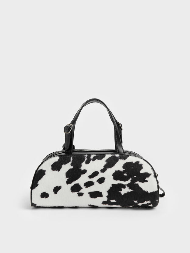 Vega Furry Cow-Print Elongated Bowling Bag, Multi, hi-res