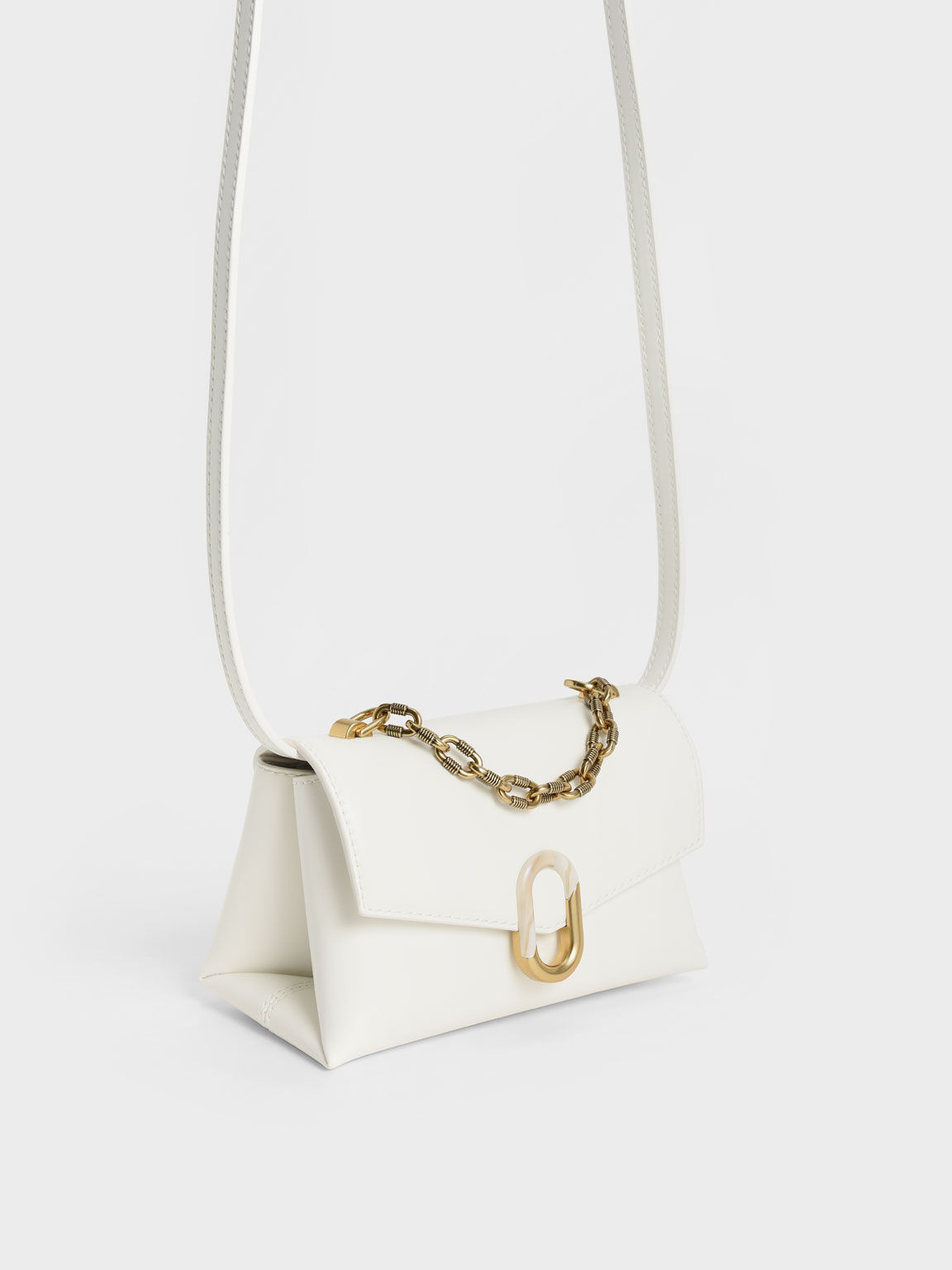 Chain Strap Envelope Crossbody Bag, White, hi-res
