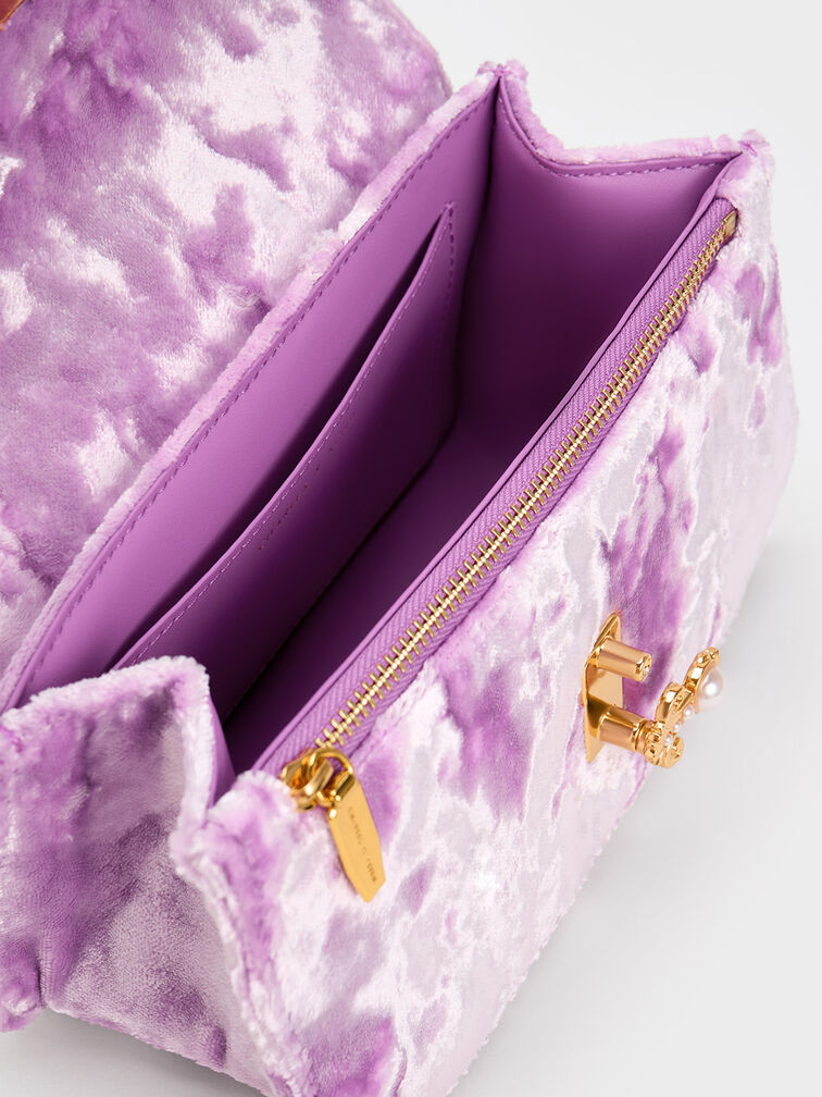 Merial Metallic Accent Velvet Crossbody Bag, Lilac, hi-res