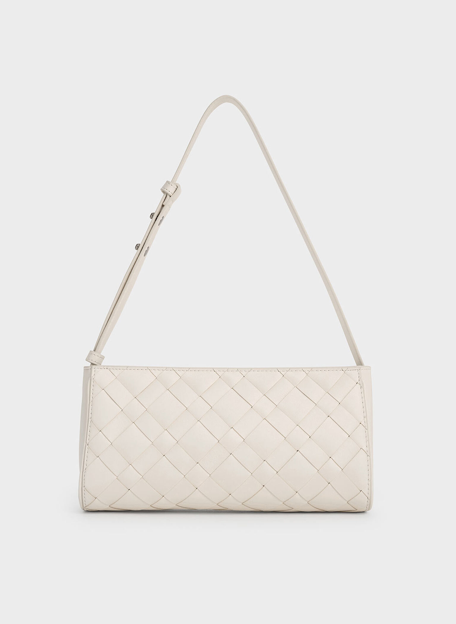 Bolso de hombro entrelazado alargado Ivette, Crema, hi-res
