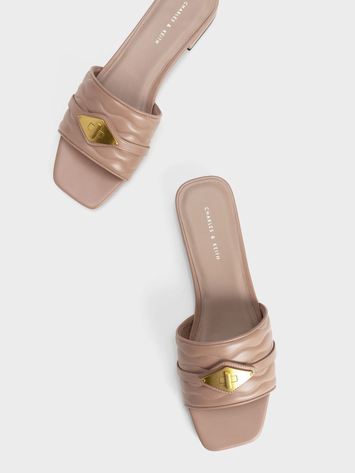 Metallic Buckle Textured Slides, Pink, hi-res
