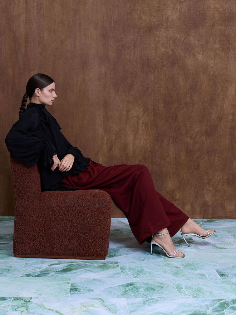 水晶帶真皮細跟涼鞋, 銀色, hi-res