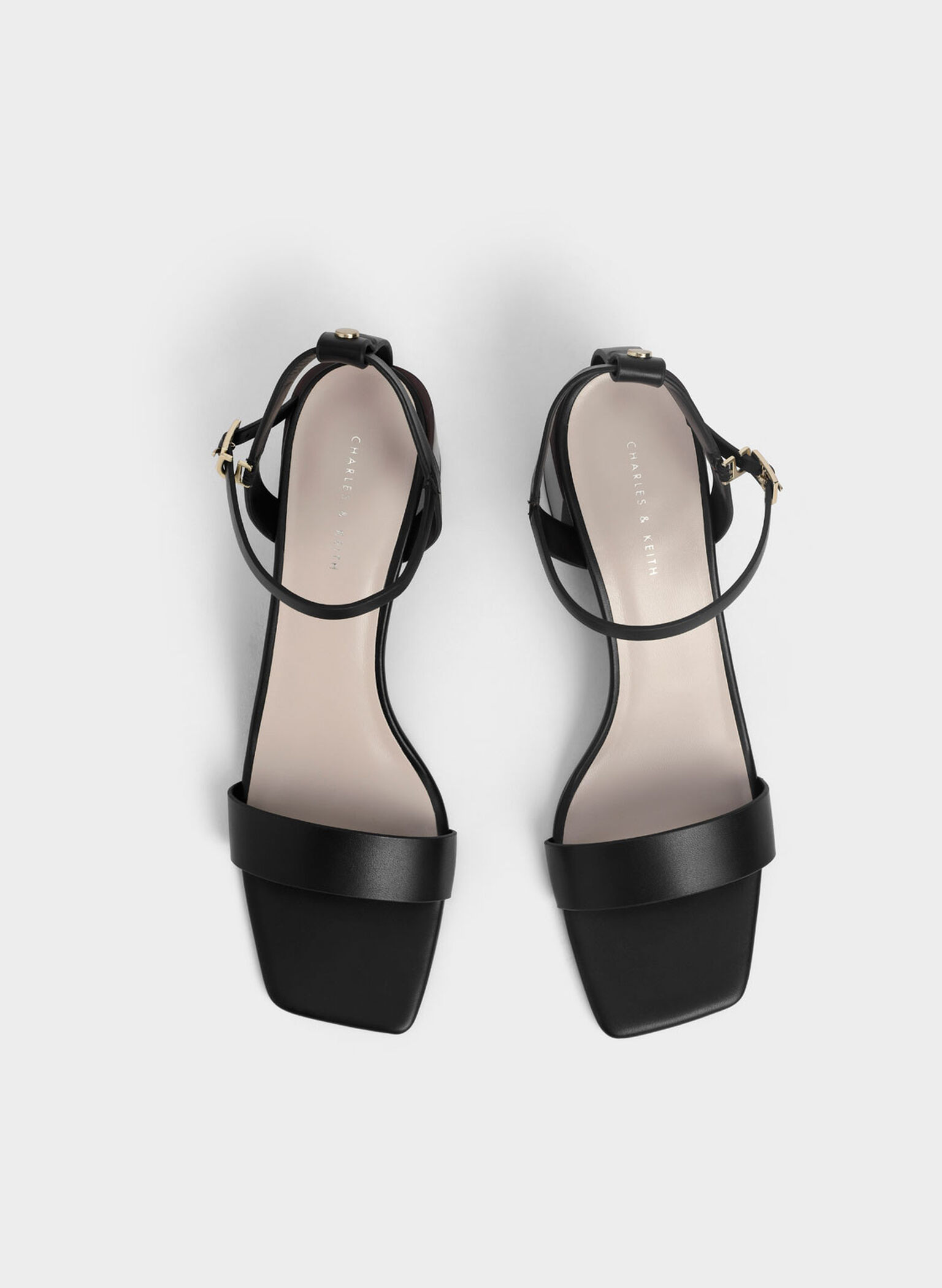 Black Ankle Strap Stacked Heel Sandals - CHARLES & KEITH US